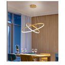 Ver imagem 3 de Lustre Pendente Moderno 2 Anéis Led 2 Arcos Dourado Bivolt Equipe Led para Sala e Mesa de Jantar