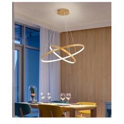 Lustre Pendente Moderno 2 Anéis Led 2 Arcos Dourado Bivolt Equipe Led para Sala e Mesa de Jantar - 3