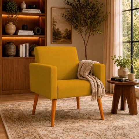 Poltrona Decorativa para Sala Recepção Consultório Suede Cores Pés Palito