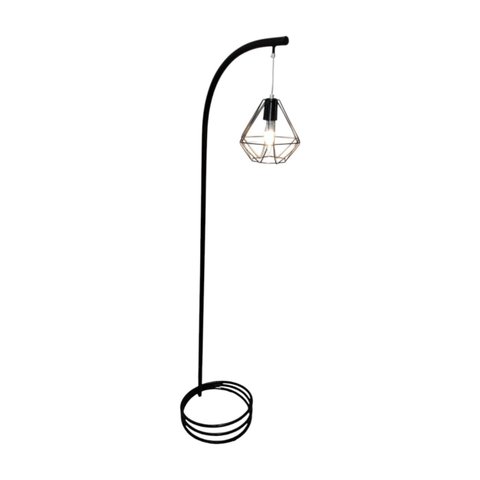 Luminária de Chão Milão Cúpula Diamante Metal Abajur Piso Moderno:preto/preto