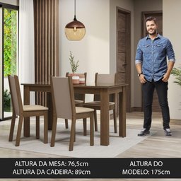 Conjunto Sala de Jantar Mesa Tampo de Vidro 4 Cadeiras Rustic/crema/bege Suzy Madesa - 5