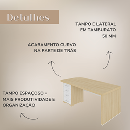 Mesa Executiva para Escritório em Tamburato 4 Gavetas Elegante e Funcional - 15