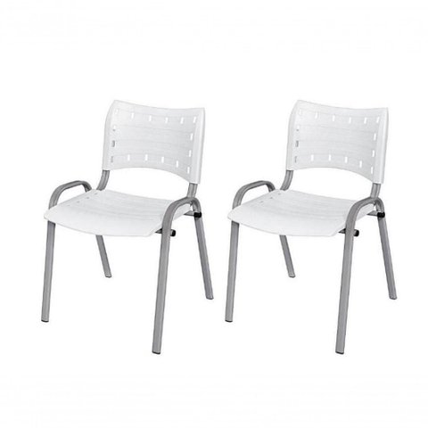 Cadeira Iso Base Cinza Igreja, Escola, Escritório - Branco - Kit 2 Peças