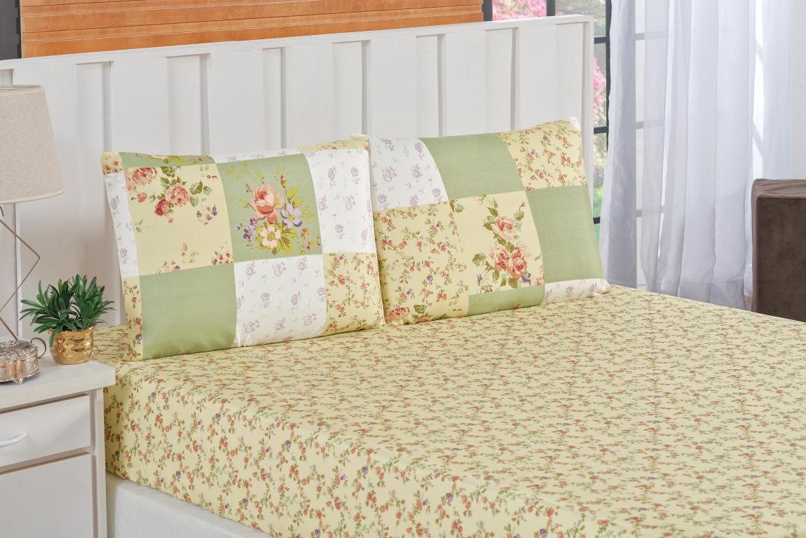 Jogo de Cama Casal King Bouti 3 Peças Patchwork Verde - 1