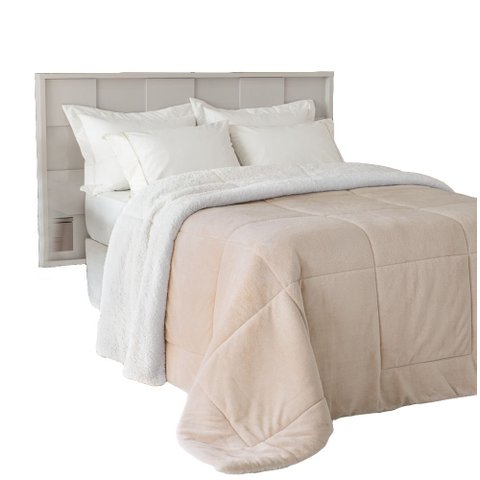 Coberdron Edredom King D. Face Sherpa Mantinha Bege