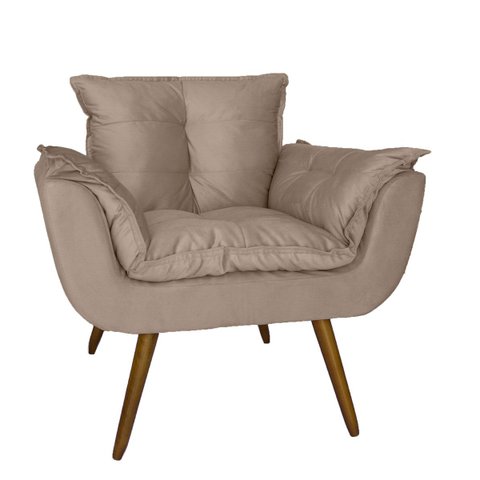 Poltrona Decorativa Estofada Para Consultório Opala Suede Bege - LM DECOR