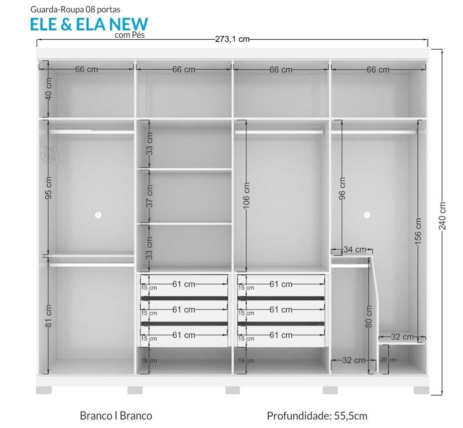 Roupeiro|Guarda-Roupa Ele & Ela New C/Pés Santos Andira - 3