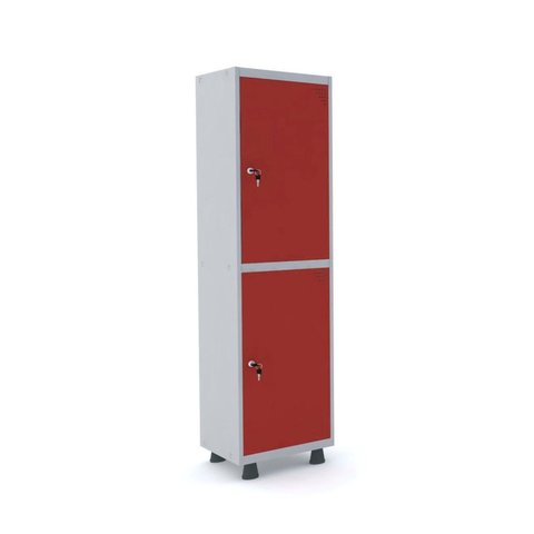 Armário Guarda Volume Locker Roupeiro 2 Portas Aço 50CMX193CM Vermelho
