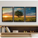 Ver imagem 2 de Kit 3 Quadros Decorativos por do Sol Com árvore 33x24cm - com Vidro:madeira Preta