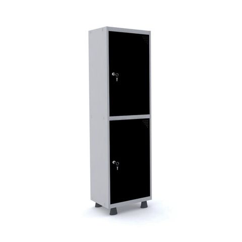 Armário Guarda Volume Locker Roupeiro 2 Portas Aço 50CMX193CM Preto