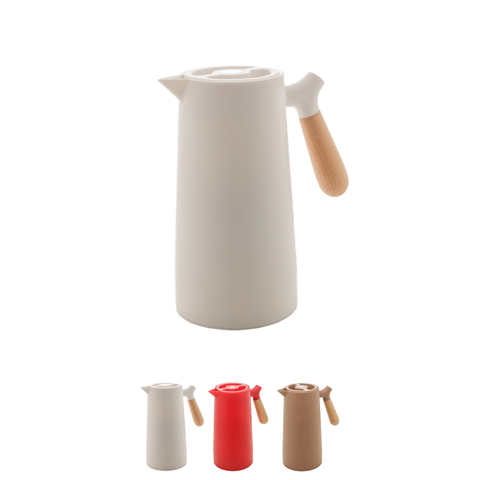 Garrafa Térmica de Café Nórdica com Cabo de Madeira 1 Litro Botão Click Fosco - Branco