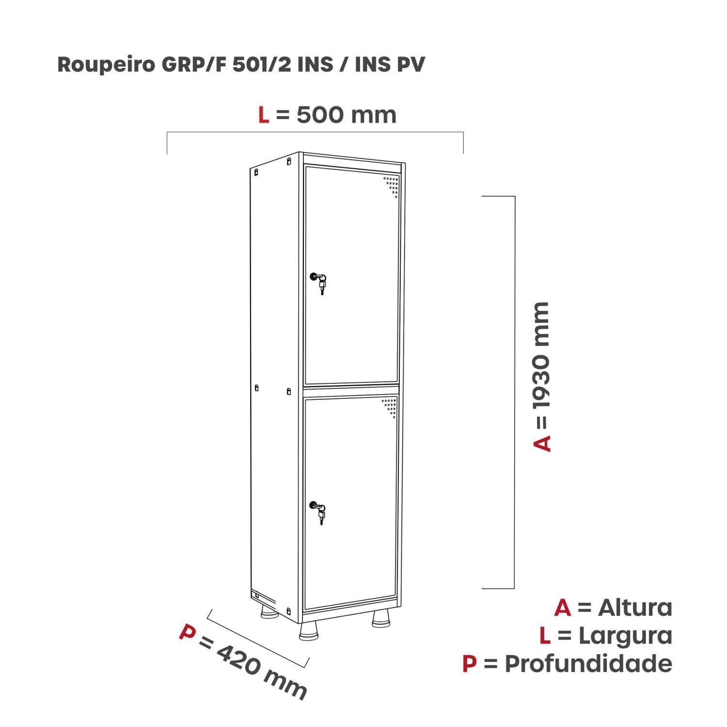 Armário Guarda Volume Locker Roupeiro 2 Portas Aço 50cmx193cm  - 2