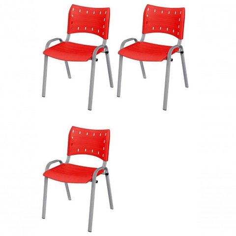 Cadeira Iso Base Cinza , Escritório Vermelho Kit 3 Un