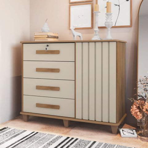 Cômoda Sapateira Grécia com Chave 1 Porta Ripado Flex - 4 Cores:cinamomo/offwhite