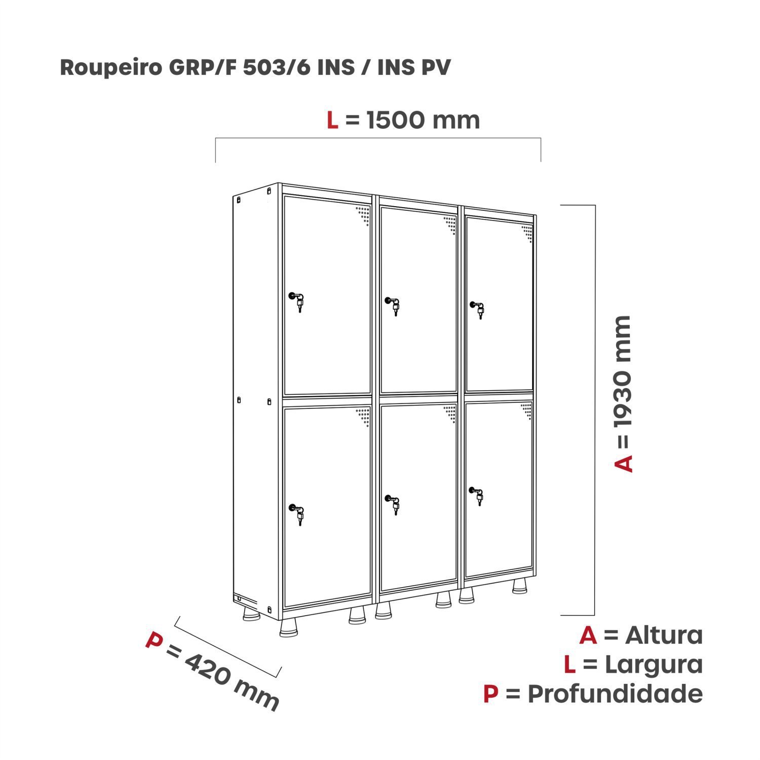 Armário Guarda Volume Locker Roupeiro 6 Portas Aço 150cmx193cm Pandin Móveis - 2