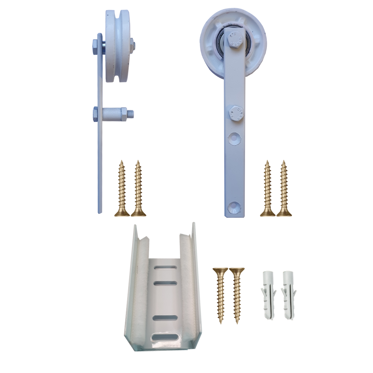 Kit 2 Roldanas e 1 Guia para Trilho Cantoneira Ferro - Branco - Al-Fer