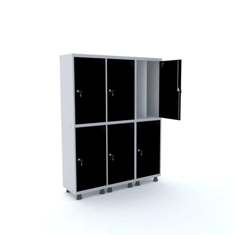 Armário Guarda Volume Locker Roupeiro 6 Portas Aço 150CMX193CM Preto