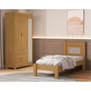 Ver imagem 1 de Kit Quarto Solteiro Clara Cama + Guarda Roupa 3 Portas 2 Gavetas Designl Moderno em Rattan de Mdf