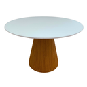 Ver imagem 1 de Mesa de Jantar Cone Redonda 110cm Base Freijó Tampo Laca Branca+vidro Modelar Art Moveis Mesa de Jan