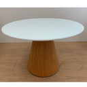 Ver imagem 2 de Mesa de Jantar Cone Redonda 110cm Base Freijó Tampo Laca Branca+vidro Modelar Art Moveis Mesa de Jan