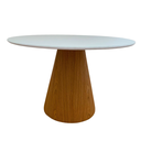 Ver imagem 4 de Mesa de Jantar Cone Redonda 110cm Base Freijó Tampo Laca Branca+vidro Modelar Art Moveis Mesa de Jan