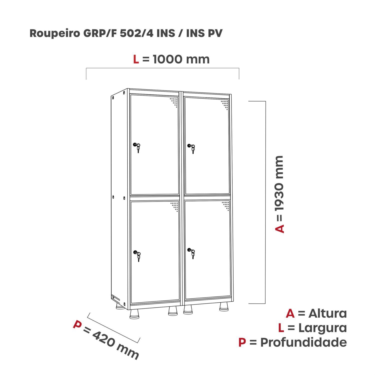 Armário Guarda Volume Locker Roupeiro 4 Portas Aço 100cmx193cm Pandin Móveis - 2