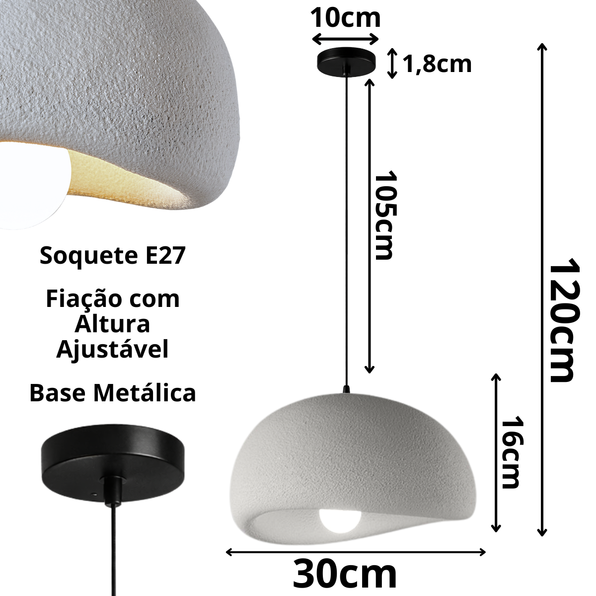 Ver imagem 3 de Lustre Pendente Luminária Japonesa Wabi-sabi Orgânico Cogumelo Concreto Gimpo Ltj30-cinza-a