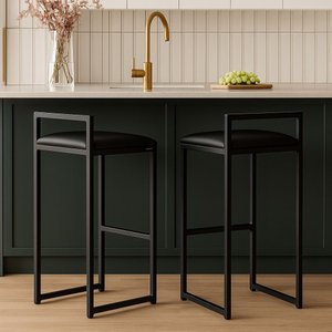 Kit 2 Banqueta Alta Cozinha Balcão Gourmet Bar Corino Bancos:preto