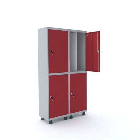 Armário Guarda Volume Locker Roupeiro 4 Portas Aço 100CMX193CM Vermelho