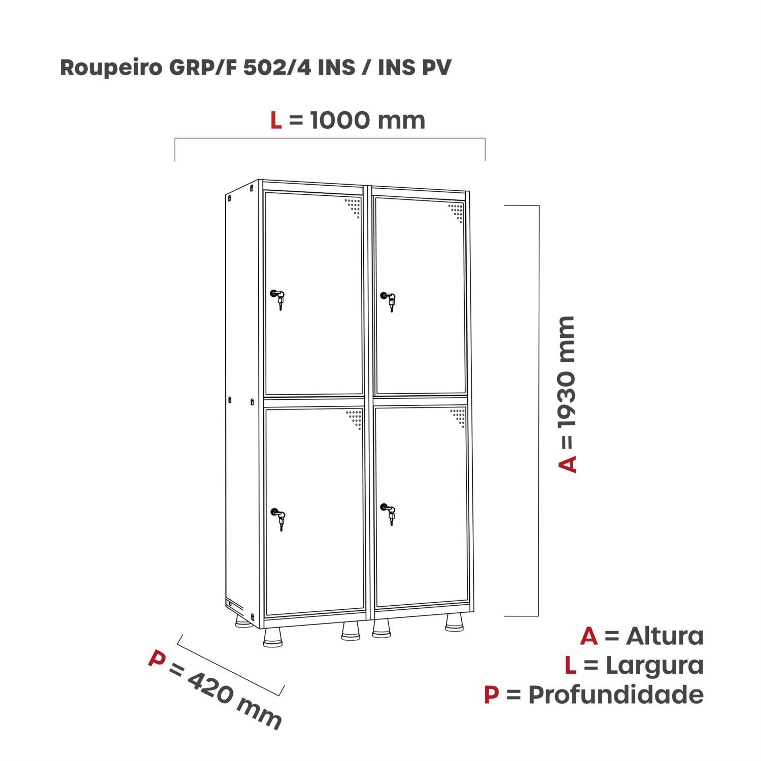 Armário Guarda Volume Locker Roupeiro 4 Portas Aço 100cmx193cm  - 2