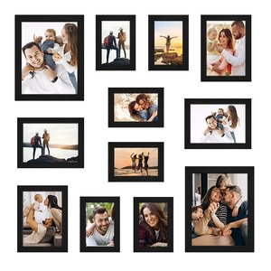 Kit 12 Molduras Quadros 6-10x15 + 4-13x18 + 2-20x25 com Vidro:preto/parede (gancho Móvel)