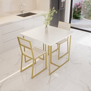 Conjunto Mesa de Jantar Quadrada Branca 2 Cadeiras Estofado Riviera Industrial Don Castro de