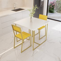 Conjunto Mesa de Jantar Quadrada Branca 2 Cadeiras Estofado Riviera Industrial Don Castro de - 4