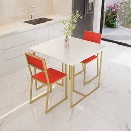 Conjunto Mesa de Jantar Quadrada Branca 2 Cadeiras Estofado Riviera Industrial Don Castro de - 3