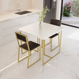 Conjunto Mesa de Jantar Quadrada Branca 2 Cadeiras Estofado Riviera Industrial Don Castro de - 2