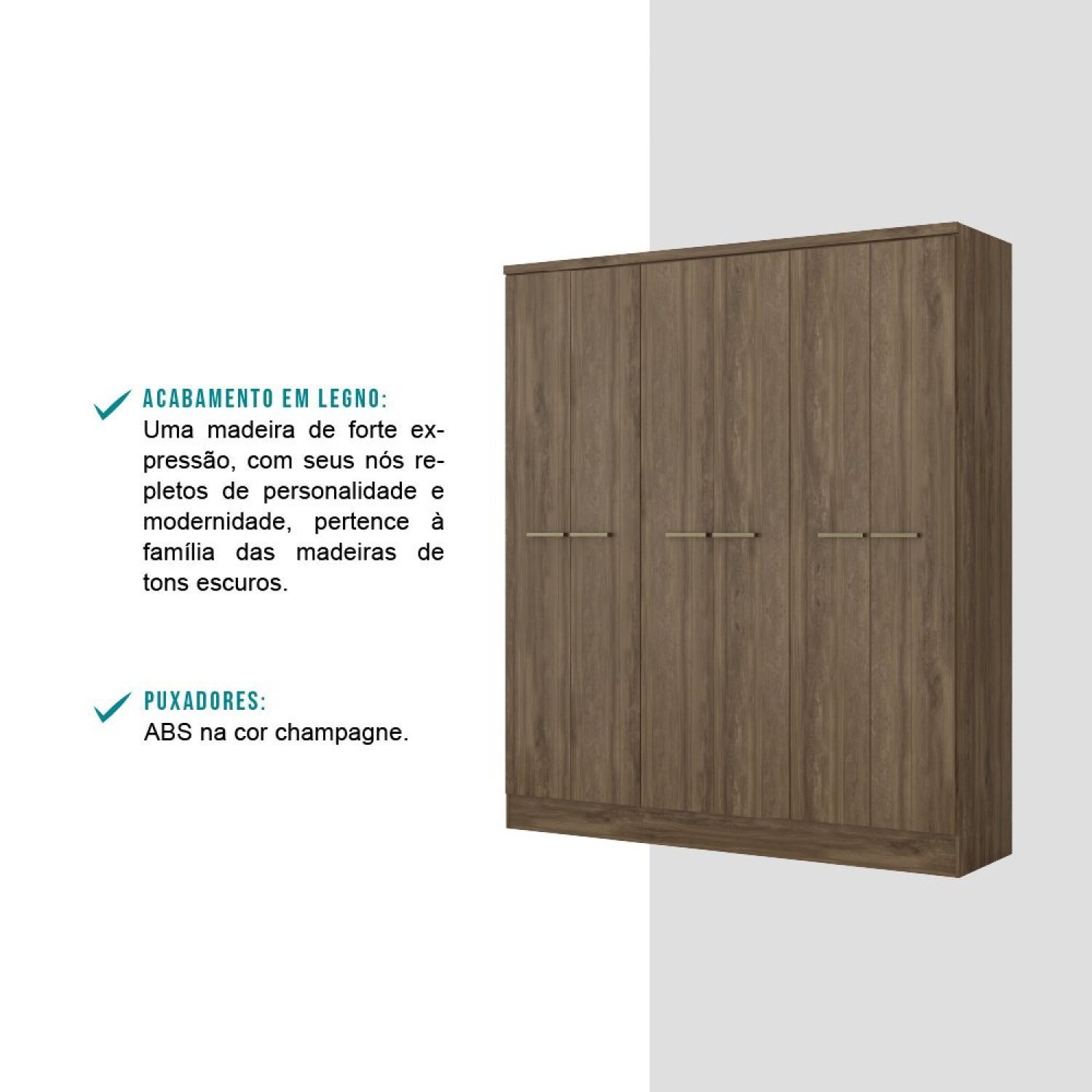 Guarda Roupa Casal 6 Portas 3 Gavetas MDP Móveis Carraro - 6