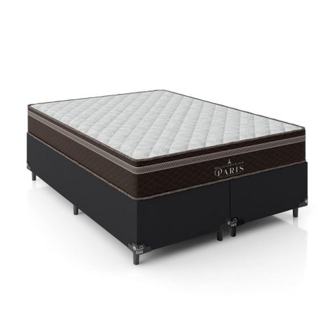 Cama Box Casal Bipartido + Colchão Paris Molas Ensacadas Pocket - 61x138x188cm - e-Shop Casa - Couro