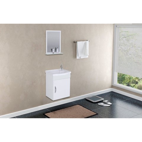 Conjunto Gabinete de Banheiro Suspenso 39cm 1 Porta com Cuba e Espelheira Siena Branco