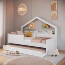 Ver imagem 1 de Cama Infantil com Cama Auxiliar e Casinha Livreiro MDP Branco Completa Móveis