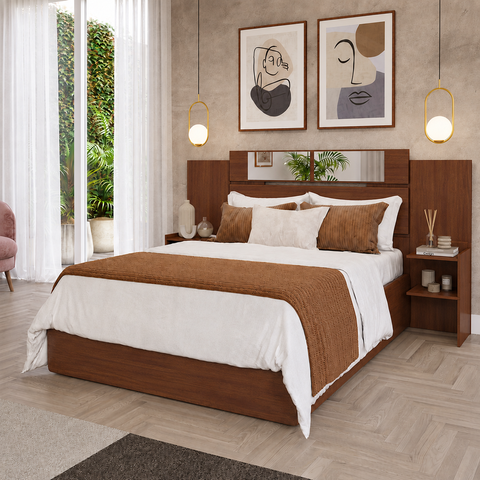 Cabeceira Lisi com 2 Mesas de Cabeceira e Espelhos 100 MDF Pm Home