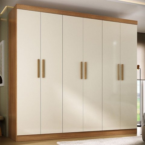 Guarda-roupa Solteiro Lancaster 6 Portas 3 Gavetas 100% Mdf Cinamomo/off White - Panorama Móveis