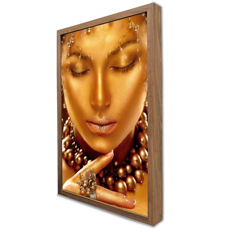 Quadro Decorativo Caixa Mulher a Face Dourada Tacolado Moldura Caixa 3cm Madeira sem Vidro 80 X 120c