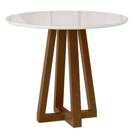 Mesa de Jantar Redonda 4 Lugares Vidro MDF Livia Piccola Âmbar Off White