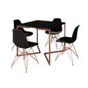 Ver imagem 2 de Mesa Jantar Industrial Quadrada 90cm Preta Base Cobre V com 4 Cadeiras Pretas Eames Eiffel Pés Cobre