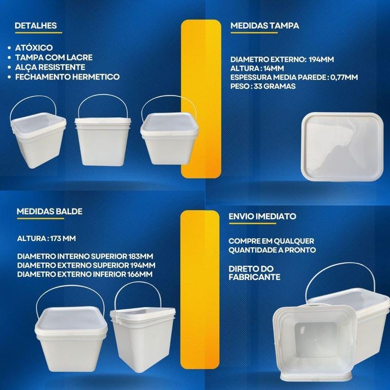 Balde 3l Retang Tampa Lacre P Concreto Reforçado-30 Un - 3