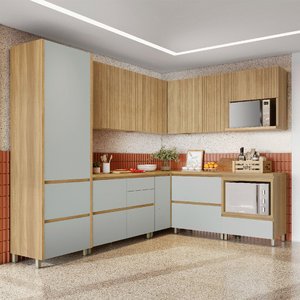 Cozinha Modulada 9 Peças Canto 12 Portas e 8 Gavetas Ripado Rainha 100 Mdf