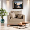 Ver imagem 1 de Poltrona Beny Base Fixa em Madeira Sala de Estar Linho Bege