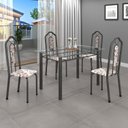 Ver imagem 1 de Conjunto de Mesa 120x75cm Tampo Vidro com 4 Cadeiras Bianca Cinza/Arabesco/Mart Prata/Incolor