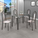 Ver imagem 1 de Conjunto de Mesa 120x75cm Tampo Vidro com 4 Cadeiras Bianca Cinza/Botanic Bege/Mart Prata/Incolor