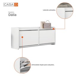 Sapateira Banco Dalia Quarto com 2 Porta Basculante Branco - 6 Sapateira Banco Dalia Quarto com 2 Porta Basculante Branco - 6